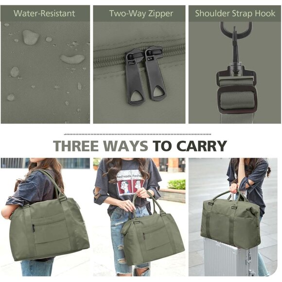 Women Men Green Waterproof Carry On Tote Travel Duffle Bag with Trolley Sleeve - Picture 6 of 7